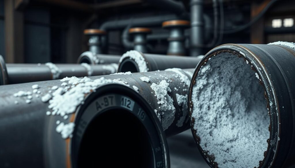 Kalkablagerungen in Rohren verengen den Durchmesser