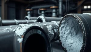 Kalkablagerungen in Rohren verengen den Durchmesser